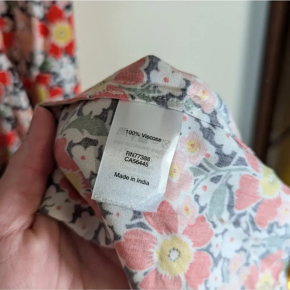 J. Crew Mercantile Floral Midi Wrap Short Sleeve Dress Viscose Red Pink